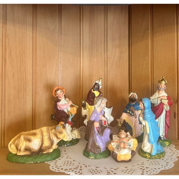 Vintage Italian Paper Mache Nativity Scene Baby Jesus Mary Joseph Shepherd Wise - Picture 1 of 7